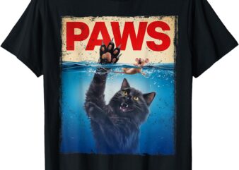 Paws Parody Black Cat Chasing a Cute Scared Mouse Top Kitten T-Shirt