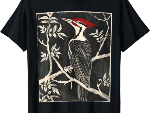 Pileated cute woodpecker vintage floral minimalist design t-shirt