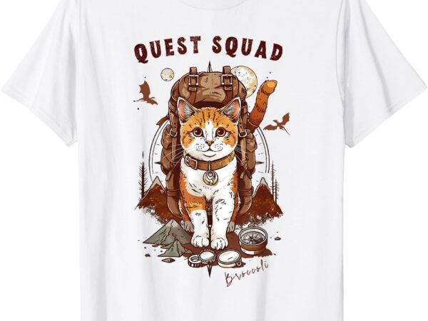 Quest fantasy squad broccoli funny cat men women kids retro t-shirt