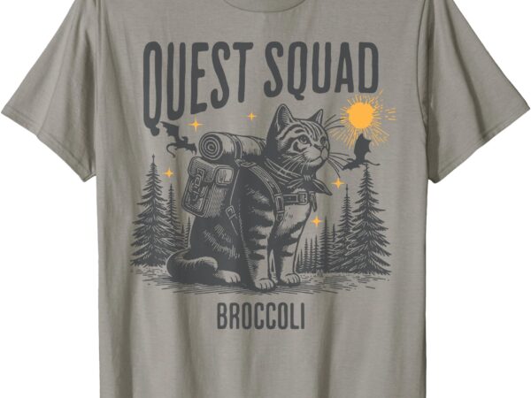 Quest fantasy squad broccoli funny cat t-shirt