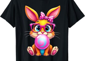 Rabbit Bunny Blowing Bubble Gum Easter Day Coquette Bow T-Shirt