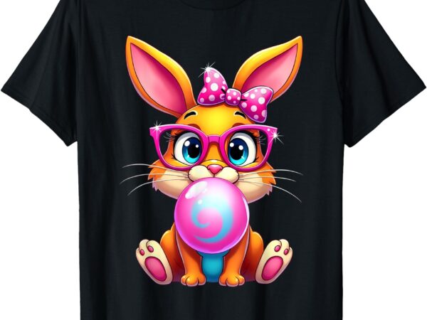 Rabbit bunny blowing bubble gum easter day coquette bow t-shirt