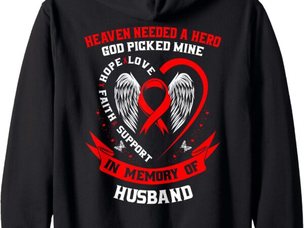 Red ribbon husband heart disease awareness products memorial zip hoodie t shirt design online