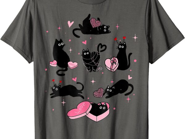 Retro black cat playing heart valentines day cat kitty lover t-shirt