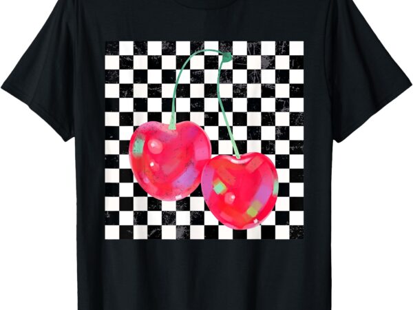 Retro checkered cherries valentines day t-shirt