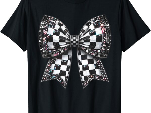 Retro checkered flag coquette bow racing lover race car t-shirt