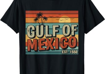 Retro Gulf of Mexico Est 1550 Beach Vibes Sunset Apparel T-Shirt