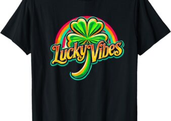 Retro Lucky Vibes St. Patrick’s Day Irish Four Leaf Clover T-Shirt