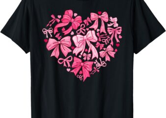 Retro Pink Coquette Bow Valentines Day Cute Love Heart Girls T-Shirt