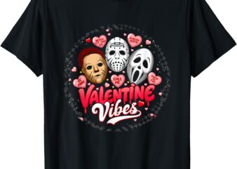 Retro Valentines Vibes Horror Movies Characters Horror Mask T-Shirt