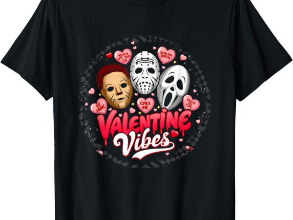 Retro valentines vibes horror movies characters horror mask t-shirt