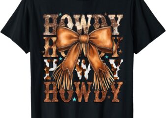 Retro Western Cowgirl Howdy Brown Leather Bow Western Mama T-Shirt