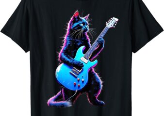 Rock Cat Playing Guitar Funny Guitar Cat T-Shirt