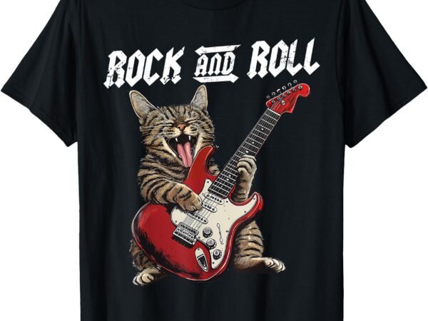 Rock & roll cat playing guitar music lover band guitarist t-shirt