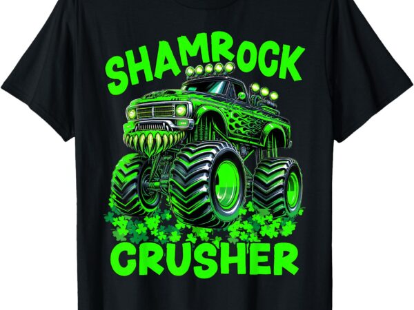 Shamrock crusher monster truck st patricks day boys t-shirt