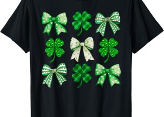 St Patricks Day Shamrocks Leopard Coquette Bow Women Girls T-Shirt