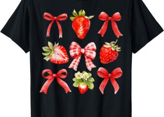 Strawberry Coquette Bow Strawberries Festival Girls Women T-Shirt