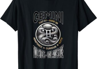 Stylized Gemini Twins with Cosmic Design-2 Sides, 1 Awesome T-Shirt