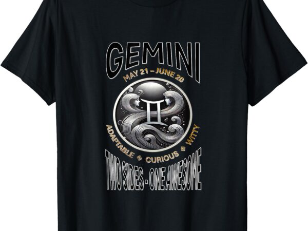 Stylized gemini twins with cosmic design-2 sides, 1 awesome t-shirt