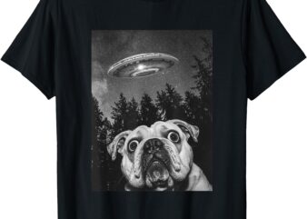 Surprised English Bulldog With Alien UFO, funny dog T-Shirt