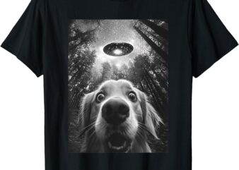 Surprised Golden Retriever Selfie With Alien UFO, funny dog T-Shirt