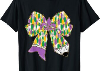 Teacher Krewe Mardi Gras Festival Fleur De Lis Coquette Bow T-Shirt