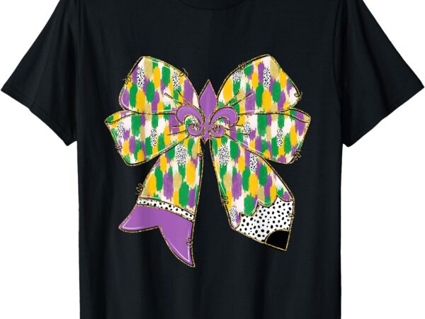 Teacher krewe mardi gras festival fleur de lis coquette bow t-shirt