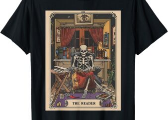 The Reader Tarot Card Funny Book Lover Skeleton Reading Book T-Shirt