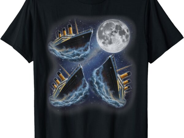 Three rms titanic moon 3 howling at moon funny weird cursed t-shirt