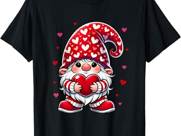 Valentine’s day gnome love holding red heart t-shirt