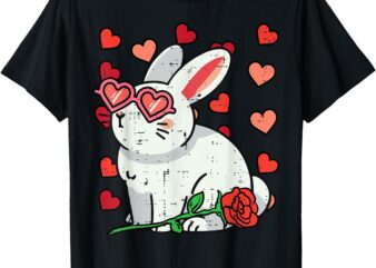 Valentines Day Rabbit Hearts Cute Bunny Girls Kids Women T-Shirt