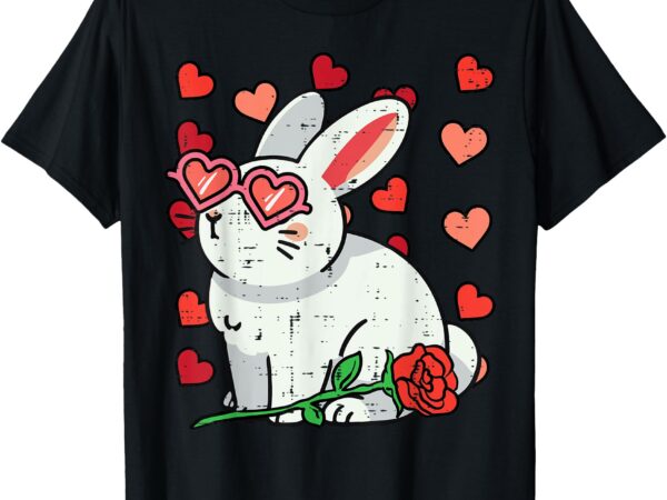 Valentines day rabbit hearts cute bunny girls kids women t-shirt