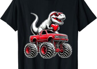 Valentines Day T Rex Riding Monster Truck Funny Boys T-Shirt