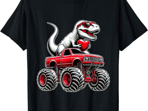 Valentines day t rex riding monster truck funny boys t-shirt