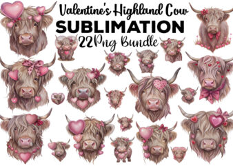 Valentine’s Highland Cow Sublimation PNG Bundle