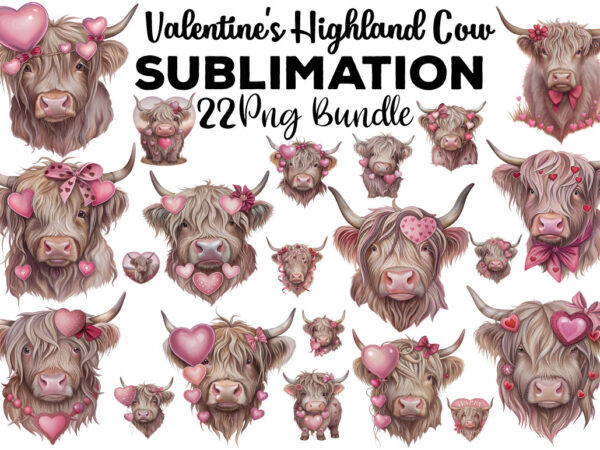 Valentine’s highland cow sublimation png bundle t shirt vector art