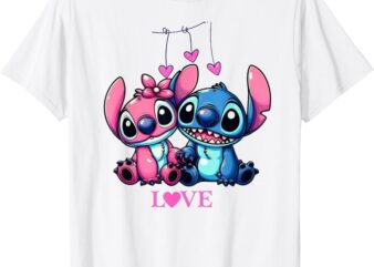 Valentines day stitch and angel romantic couple’s T-Shirt