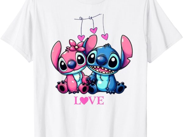 Valentines day stitch and angel romantic couple’s t-shirt