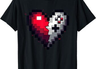 Video Gamer Valentines Day Pixel Controllers Heart T-Shirt