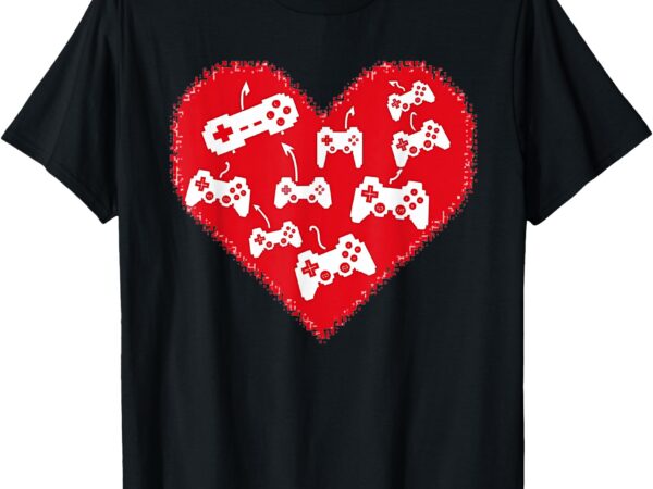 Video gamer valentines day t-shirt with controllers heart t-shirt