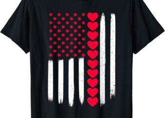 Vintage Valentines Day Hearts American Flag Men Women Kids T-Shirt