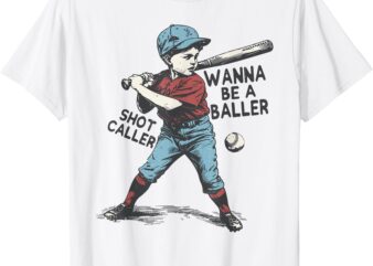 Wanna Be A Baller Shot Caller Retro Game Day Baseball Boy T-Shirt