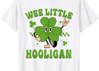 Wee Little Hooligan Retro Groovy Shamrock Clover St Patrick T-Shirt