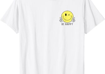 Winking Happy Face Pocket Logo Peace Sign Be Happy Positive T-Shirt