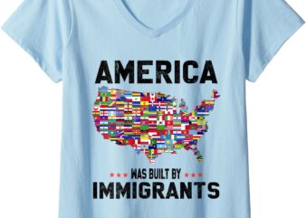 Womens America Was Built by Immigrants, Immigration USA Map V-Neck T-Shirt