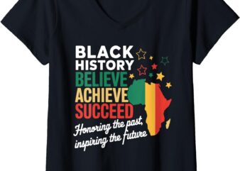 Womens Believe Achieve Succeed Black History Month Melanin African V-Neck T-Shirt