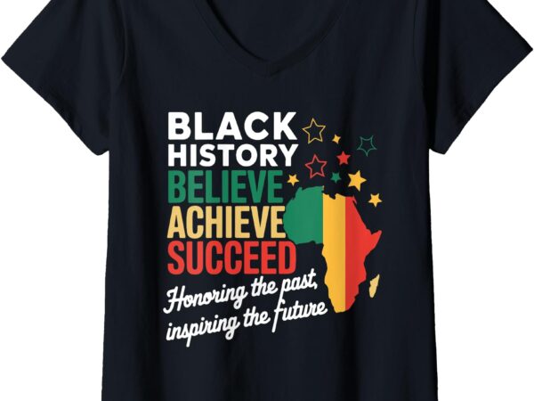 Womens believe achieve succeed black history month melanin african v-neck t-shirt