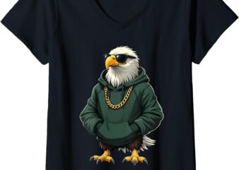 Womens Eagle Vintage Cool Bird In Sunglasses For Men Women Kids V-Neck T-Shirt