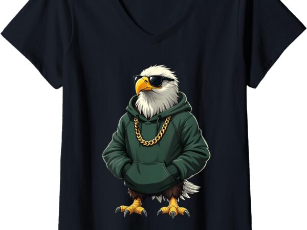 Womens eagle vintage cool bird in sunglasses for men women kids v-neck t-shirt