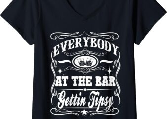 Womens Everybody At The Bar Getting Tipsy Double Back Print V-Neck T-Shirt